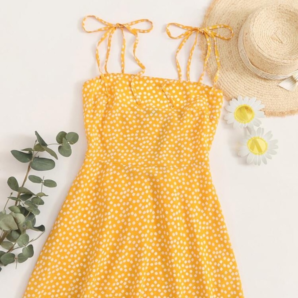 SHEIN Self Tie Shoulder Shirred Back Sundress